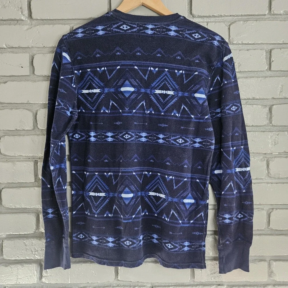 Polo Ralph Lauren Shirt M Blue Aztec Waffle‎ Thermal Long Sleeve Southwest Layer